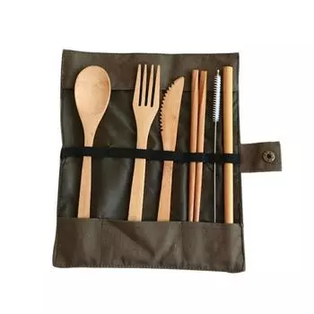 7 шт. бамбуковые вилки, ножи, столовые приборы, экологически чистые ложки, палочки для еды, набор соломинок армия зеленый