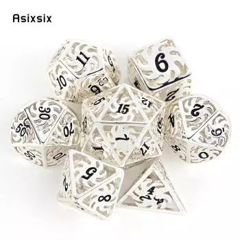 7 шт., белые, черные металлические кубики с ветряной мельницей, набор полых металлических многогранных кубиков, подходит для ролевой игры, настольной игры, карточной игры разноцветный