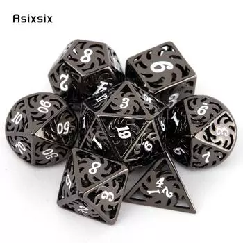 7 шт., белые, черные вращающиеся ветряные мельницы, металлические кубики, полые металлические многогранные кубики, подходящие для ролевой игры, настольной игры, карточной игры разноцветный