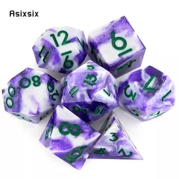 7 шт., белые, фиолетовые, зеленые, с острыми краями, смоляные кубики, многогранные кубики, подходящие для ролевых ролевых игр, настольная игра разноцветный