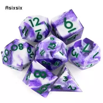 7 шт., белые, фиолетовые, зеленые, с острыми краями, смоляные кубики, многогранные кубики, подходящие для ролевой игры, ролевой игры, DND Pathfinder, настольная игра разноцветный