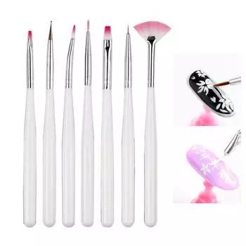 7 шт., белые кисти для ногтей, ручки для рисования ногтей, акриловые УФ-гелевые кисти, маникюрный инструмент
