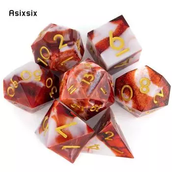 7 шт., белые, красные, смоляные, с золотыми цифрами, игральные кости с острыми краями, многогранные кубики, подходящие для ролевых ролевых игр, настольная игра разноцветный