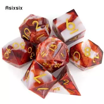 7 шт., белые, красные, смоляные, с золотыми цифрами, игральные кости с острыми краями, многогранные кубики, подходящие для ролевых игр, ролевых игр, DND Pathfinder, настольная игра разноцветный