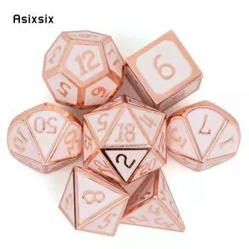 7 шт., белые, розовые стандартные металлические кубики, набор цельнометаллических многогранных кубиков, подходящий для ролевой ролевой игры, настольной игры, карточной игры разноцветный