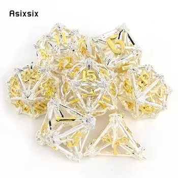 7 шт., белые, желтые, металлические кубики с листьями и цветами, набор полых металлических многогранных кубиков, подходит для ролевой игры, настольной игры, карточной игры разноцветный