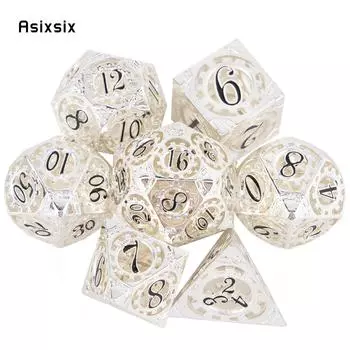 7 шт., белый, черный, зубчатое колесо, металлические кубики, набор полых металлических многогранных кубиков, подходит для ролевой игры, настольной игры, карточной игры слоновая кость