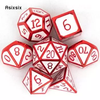 7 шт., белый, красный, стандартные металлические кубики, набор цельных металлических многогранных кубиков, подходящий для ролевой игры, настольной игры, карточной игры разноцветный