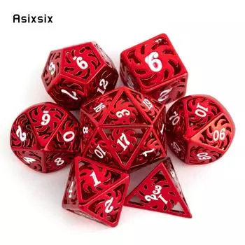 7 шт., белый, красный, вращающаяся ветряная мельница, металлические игральные кости, набор полых металлических многогранных кубиков, подходящий для ролевой ролевой игры, настольной игры, карточной игры разноцветный
