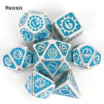 7 шт., белый, зеленый, зубчатое колесо, металлические кубики, набор твердых металлических многогранных кубиков, подходящий для ролевой игры, настольной игры, карточной игры