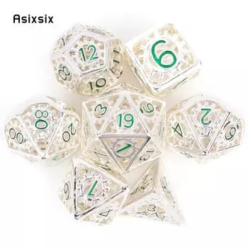 7 шт., белый, зеленый, зубчатое колесо, металлические кубики, набор полых металлических многогранных кубиков, подходит для ролевой игры, настольной игры, карточной игры разноцветный