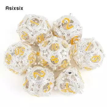 7 шт., белый, желтый, круглый металлический кубик дракона, набор полых металлических многогранных кубиков, подходящий для ролевой ролевой игры, карточной игры разноцветный