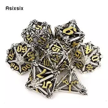 7 шт. белый золотой лист цветок металлические игральные кости набор полых металлических многогранных кубиков подходит для ролевой ролевой игры, настольной игры, карточной игры разноцветный
