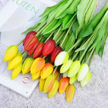 7 шт./букет искусственных тюльпанов, мягкие силиконовые искусственные цветы на День матери, свадьбу, украшение дома, помещения, улицы, поддельные свадебные цветы для рук светло-фиолетовый