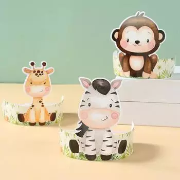 7 шт. бумажные шляпы для вечеринки с изображением животных джунглей, аксессуары для вечеринки, декоративные шляпы для мальчиков и девочек, украшения для вечеринки по случаю рождения ребенка