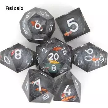 7 шт., черная рыба, золотой номер, смоляные кубики с острыми краями, многогранные кубики, подходящие для ролевых ролевых игр, настольная игра разноцветный