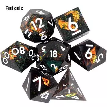 7 шт. черно-белые кубики с острыми краями из смолы, многогранные кубики, подходящие для ролевых ролевых игр, настольная игра