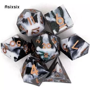 7 шт., черные, белые, золотые цифры, смоляные кубики с острыми краями, многогранные кубики, подходящие для ролевых ролевых игр, настольная игра разноцветный