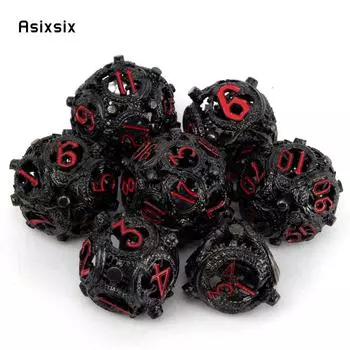 7 шт., черные, красные круглые металлические кости дракона, набор полых металлических многогранных кубиков, подходит для ролевой игры, настольной игры, карточной игры разноцветный