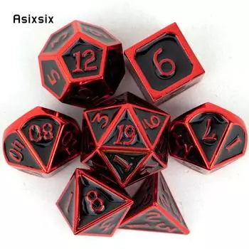 7 шт., черные, красные стандартные металлические кубики, набор цельнометаллических многогранных кубиков, подходящий для ролевой игры, настольной игры, карточной игры разноцветный