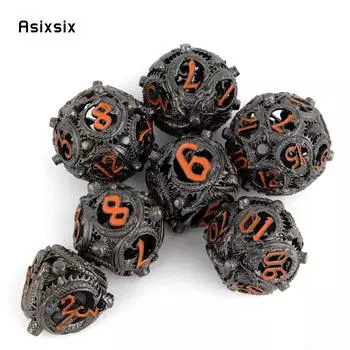 7 шт. черные, оранжевые круглые металлические кости дракона, полые металлические многогранные кости, подходящие для ролевой игры, настольной игры, карточной игры разноцветный