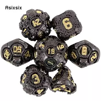 7 шт., черные шестерни, металлические кубики, набор твердых металлических многогранных кубиков, подходящий для ролевой игры, настольной игры, карточной игры разноцветный