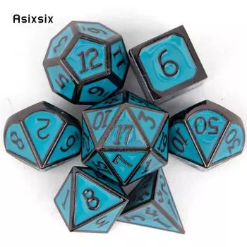 7 шт. черные, зеленые стандартные металлические игральные кости, набор цельных металлических многогранных кубиков, подходящий для ролевой ролевой игры, настольной игры, карточной игры разноцветный