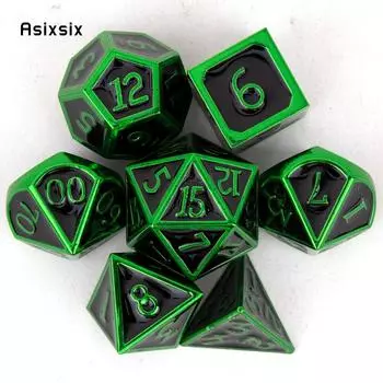 7 шт. черные, зеленые стандартные металлические игральные кости, набор цельных металлических многогранных кубиков, подходящий для ролевой ролевой игры, настольной игры, карточной игры разноцветный