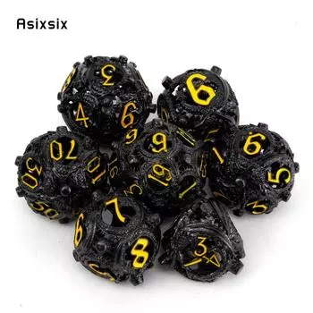 7 шт. черные, желтые круглые металлические кости дракона, полые металлические многогранные кости, подходящие для ролевой игры, настольной игры, карточной игры разноцветный
