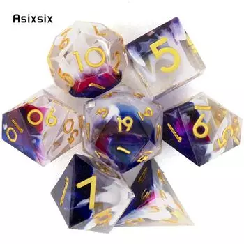 7 шт., черные, золотые кубики с острыми краями, многогранные кубики из смолы, подходящие для ролевых ролевых игр, настольная игра разноцветный