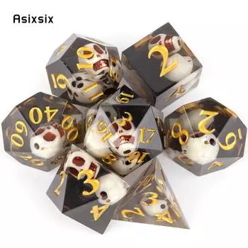 7 шт., черный череп, смола, золотой номер, острые края, многогранные кости, подходят для ролевой игры, настольной игры, карточной игры разноцветный