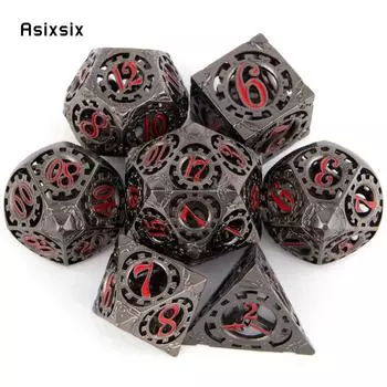 7 шт., черный, красный, зубчатое колесо, металлические кубики, набор полых металлических многогранных кубиков, подходит для ролевой игры, настольной игры, карточной игры разноцветный