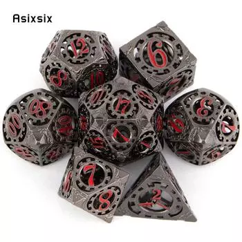 7 шт., черный, красный, зубчатое колесо, металлические кубики, набор полых металлических многогранных кубиков, подходит для ролевой игры, настольной игры, карточной игры красный