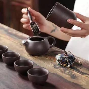 7 шт. фиолетовая чашка с песком, чай пуэр, портативный чайник для путешествий, кунг-фу, чайная посуда, керамическая посуда, церемониальный набор, чайная чашка, прекрасный подарок A(Seven-piece Set)