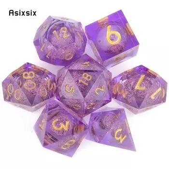7 шт. фиолетовая смола, струящийся песок, золотой номер, острые края, многогранные кости, подходят для ролевой настольной игры разноцветный