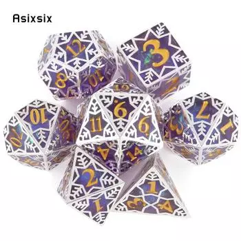 7 шт. фиолетовая снежинка, смола, золотой номер, многогранные кости с острыми краями, подходят для ролевых ролевых игр, настольная игра разноцветный