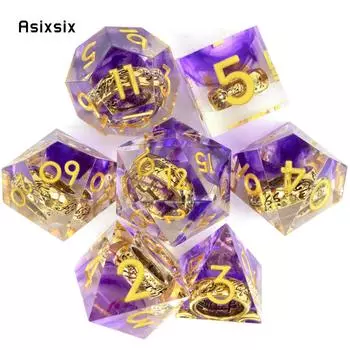 7 шт. фиолетовое кольцо из смолы с золотым номером, игральные кости с острыми краями, многогранные кубики, подходящие для ролевых ролевых игр, настольная игра разноцветный