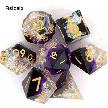 7 шт., фиолетовые, белые, золотые кубики с острыми краями, многогранные кубики из смолы, подходящие для ролевых ролевых игр, настольная игра разноцветный