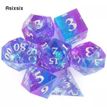 7 шт. фиолетовые, синие, смоляные, белые, с острыми краями, многогранные кости, подходят для ролевых ролевых игр, настольная игра разноцветный