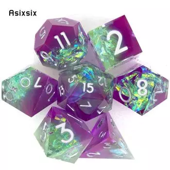 7 шт. фиолетовые, зеленые, белые, с острыми краями, смоляные кубики, многогранные кубики, подходящие для ролевых ролевых игр, настольная игра разноцветный