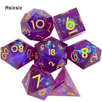 7 шт. фиолетовые золотые кубики с острыми краями из смолы, многогранные кубики, подходящие для ролевых ролевых игр, настольная игра разноцветный