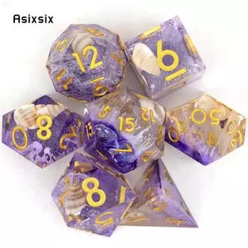 7 шт. фиолетовые золотые кубики с острыми краями из смолы, многогранные кубики, подходящие для ролевых ролевых игр, настольная игра разноцветный