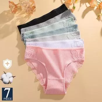 7 шт. хлопковое нижнее белье женские трусики комплект удобные трусы цветочные кружевные трусы для женщин сексуальные трусики с низкой посадкой нижнее белье M&Set