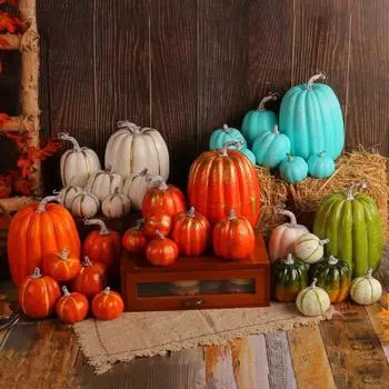 7 шт. искусственных тыкв, осенняя фигурка тыквы на День благодарения, пластиковая фигурка, осенний домашний настольный декор для фермерского урожая