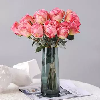 7 шт. Элегантные искусственные цветы с обожженным краем 64 см, настольное украшение, реалистичные свадебные букеты, ветка из сушеных роз красный