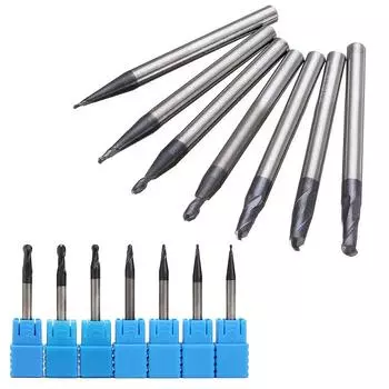 7 шт карбид вольфрама 2 канавки сферическая гравировка с ЧПУ радиус 0,5-2,0 мм концевая фреза