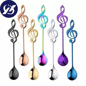7 шт., кофейные ложки с музыкальной нотой, ложки для перемешивания кофе, чая из нержавеющей стали, десертная ложка для мороженого