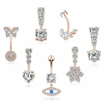 7 шт., кольца для пупка, 14 г, хирургическая сталь, кольца для пупка, CZ, сердце, пирсинг пупка, ювелирные изделия для женщин и девочек
