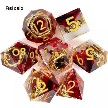 7 шт. кольцо из красной смолы с золотым номером, игральные кости с острыми краями, многогранные кубики, подходящие для ролевых ролевых игр, настольная игра разноцветный