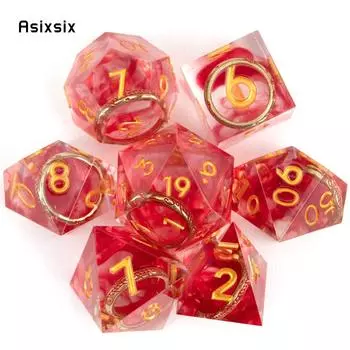 7 шт. кольцо из красной смолы с золотым номером, игральные кости с острыми краями, многогранные кубики, подходящие для ролевых ролевых игр, настольная игра разноцветный